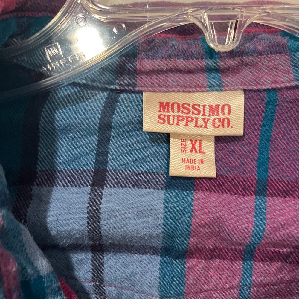 Mossimo Supply Co. Blue and Pink Plaid flannel western style snap button Shirt - Picture 3 of 9